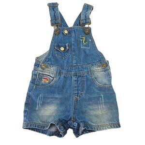Kidscool Space Denim Bib Overall Baby 3-6M Applique Adjustable Straps Distressed